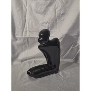 Black Modern Abstract Art Ceramic Figurine Kneeling Human Sculpture Signed VG